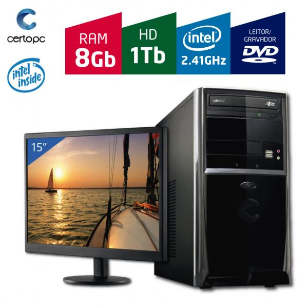 Computador + Monitor 15 Intel Dual Core 2.41GHz 8GB HD 1TB DVD Certo PC FIT 082