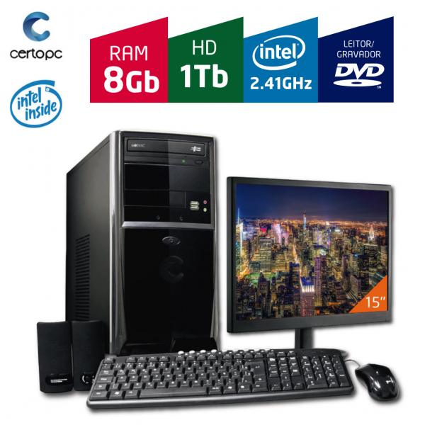 Computador + Monitor 15 Intel Dual Core 2.41GHz 8GB HD 1TB DVD Certo PC FIT 084