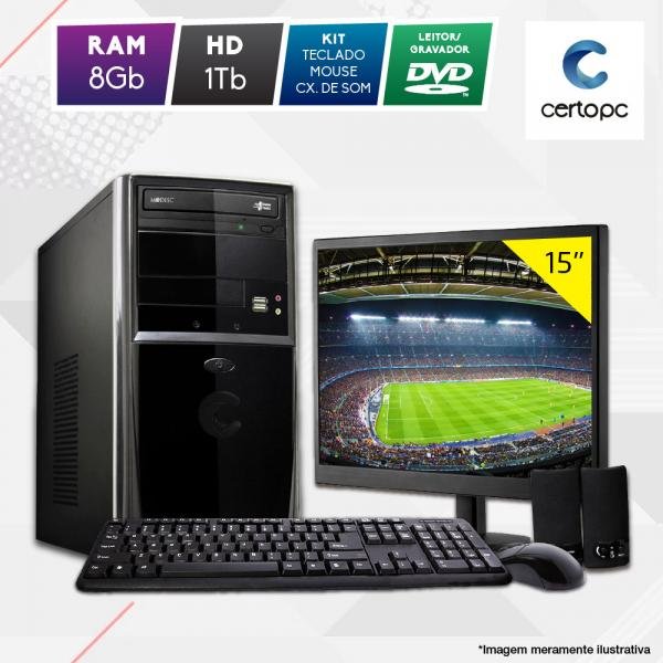 Computador + Monitor 15” Intel Dual Core 2.41GHz 8GB HD 1TB DVD Certo PC Fit 1084
