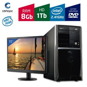 Computador + Monitor 15” Intel Dual Core 2.41GHz 8GB HD 1TB DVD Certo PC Fit 1082