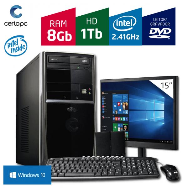 Computador + Monitor 15 Intel Dual Core 2.41GHz 8GB HD 1TB DVD com Windows 10 Certo PC FIT 088