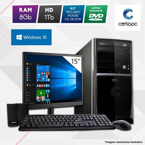 Computador + Monitor 15” Intel Dual Core 2.41GHz 8GB HD 1TB DVD Windows 10 SL Certo PC Fit 108