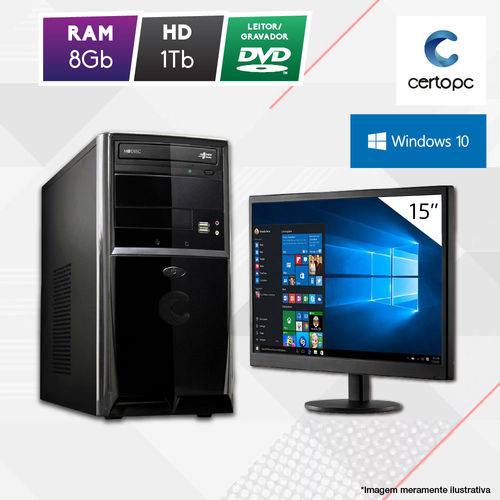 Computador + Monitor 15” Intel Dual Core 2.41GHz 8GB HD 1TB DVD Windows 10 SL Certo PC Fit 1086