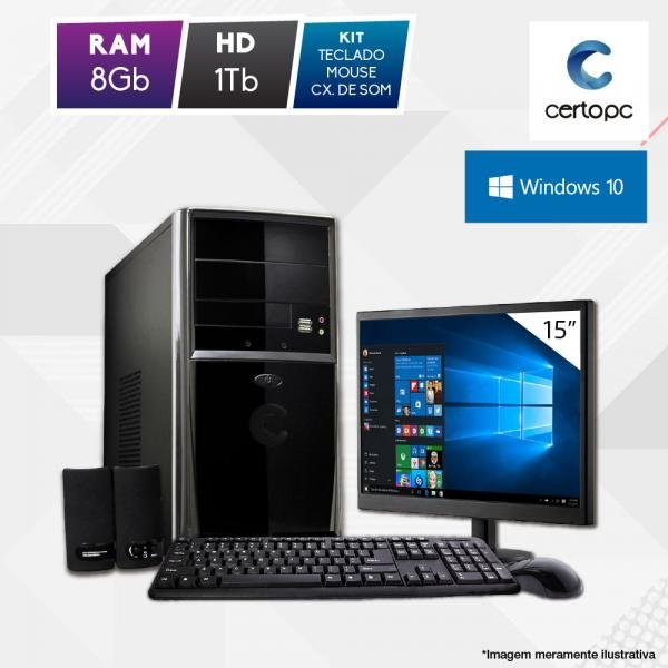 Computador + Monitor 15” Intel Dual Core 2.41GHz 8GB HD 1TB Windows 10 PRO Certo PC Fit 1111
