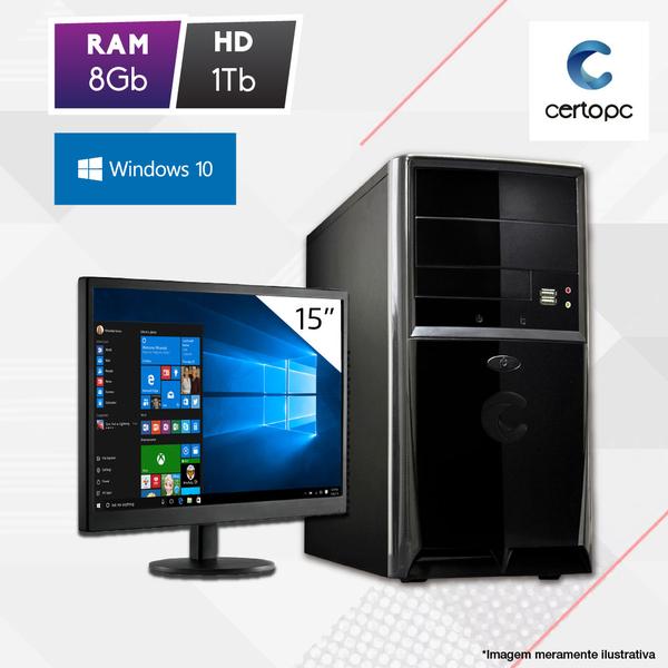 Computador + Monitor 15” Intel Dual Core 2.41GHz 8GB HD 1TB Windows 10 SL Certo PC Fit 1085