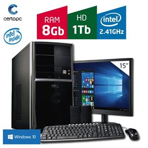 Computador + Monitor 15” Intel Dual Core 2.41GHz 8GB HD 1TB Windows 10 SL Certo PC Fit 1087