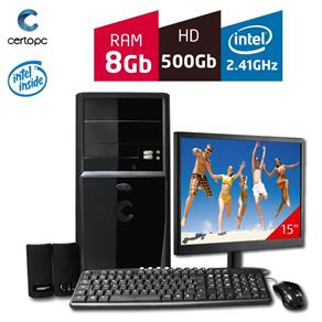 Computador + Monitor 15' Intel Dual Core 2.41GHz 8GB HD 500 GB Certo PC FIT 1059