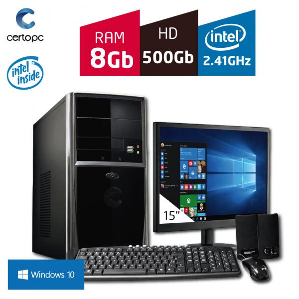 Computador + Monitor 15'' Intel Dual Core 2.41GHz 8GB HD 500 GB com Windows 10 Certo PC FIT 063