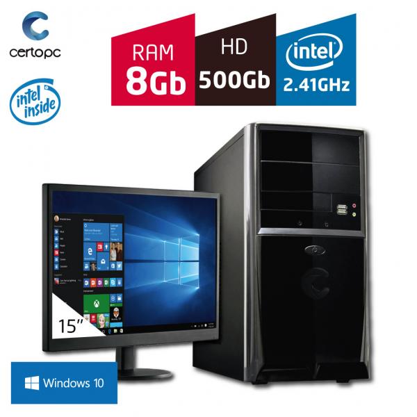 Computador + Monitor 15'' Intel Dual Core 2.41GHz 8GB HD 500 GB com Windows 10 Certo PC FIT 061