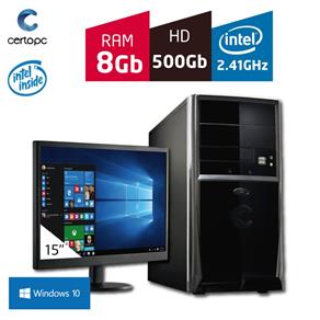Computador + Monitor 15' Intel Dual Core 2.41GHz 8GB HD 500 GB com Windows 10 Certo PC FIT 1061