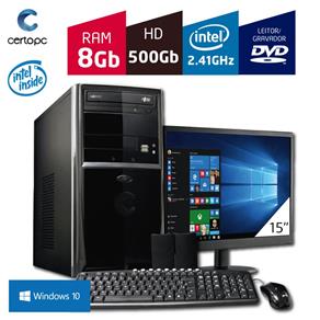 Computador + Monitor 15” Intel Dual Core 2.41GHz 8GB HD 500GB DVD Windows 10 SL Certo PC Fit 1064
