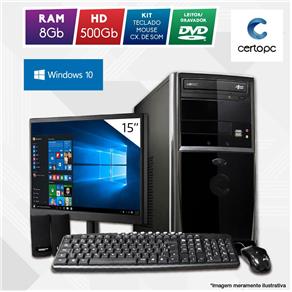 Computador + Monitor 15” Intel Dual Core 2.41GHz 8GB HD 500GB DVD Windows 10 SL Certo PC Fit 1064