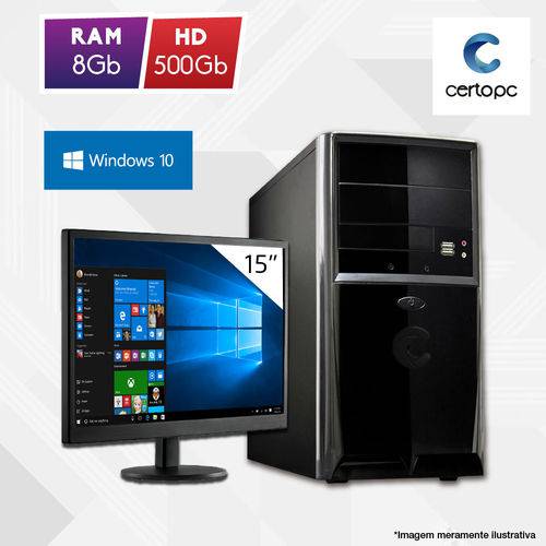 Computador + Monitor 15” Intel Dual Core 2.41GHz 8GB HD 500GB Windows 10 SL Certo PC Fit 1061