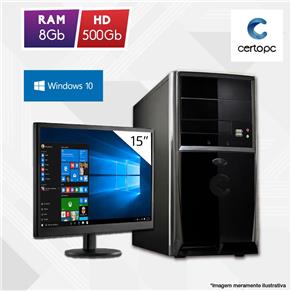 Computador + Monitor 15” Intel Dual Core 2.41GHz 8GB HD 500GB Windows 10 SL Certo PC Fit 1061