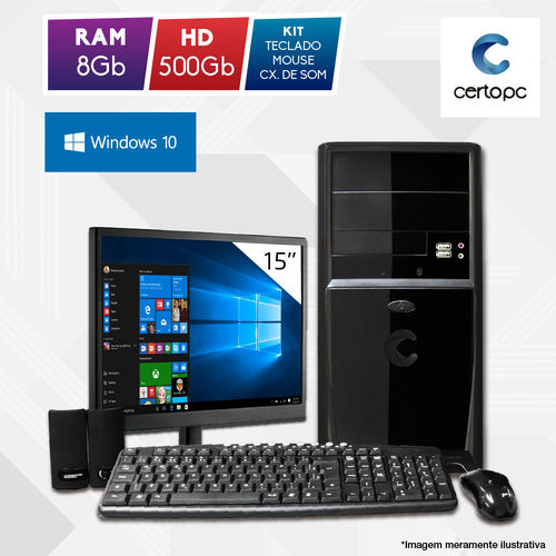 Computador + Monitor 15” Intel Dual Core 2.41GHz 8GB HD 500GB Windows 10 SL Certo PC Fit 1063