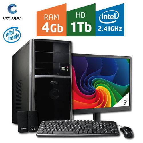 Computador + Monitor 15'' Intel Dual Core 2.41GHz 4GB HD 1TB Certo PC FIT 035