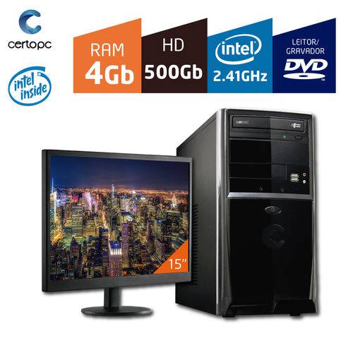 Computador + Monitor 15'' Intel Dual Core 2.41GHz 4GB HD 500GB Certo PC Fit 1010