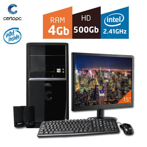 Computador + Monitor 15'' Intel Dual Core 2.41GHz 4GB HD 500GB Certo PC FIT 1011