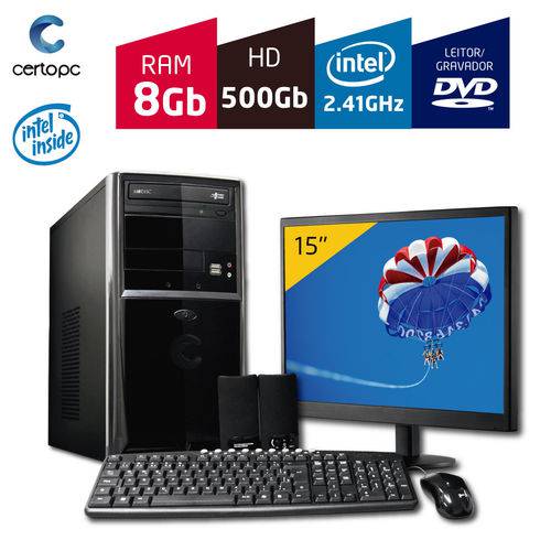 Computador + Monitor 15'' Intel Dual Core 2.41GHz 8GB HD 500 GB DVD Certo PC FIT 060