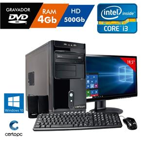 Computador + Monitor 19,5`` Intel Core I3 4GB HD 500GB DVD com Windows 10 SL Certo PC Desempenho 002 MS