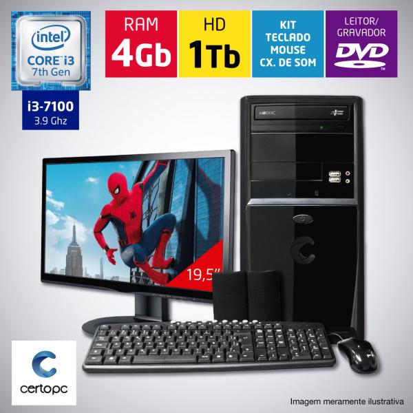Computador + Monitor 19,5 Intel Core I3 7ª Geração 4GB HD 1TB DVD Certo PC SMART 027