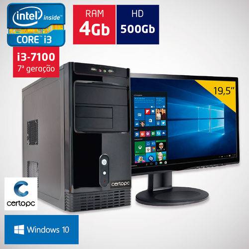 Computador + Monitor 19,5’’ Intel Core I3 7ª Geração 4gb Hd 500gb com Windows 10 Certo Pc Smart 015