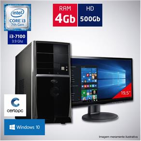 Computador + Monitor 19,5" Intel Core I3 7ª Geração 4GB HD 500GB com Windows 10 Certo PC SMART 015