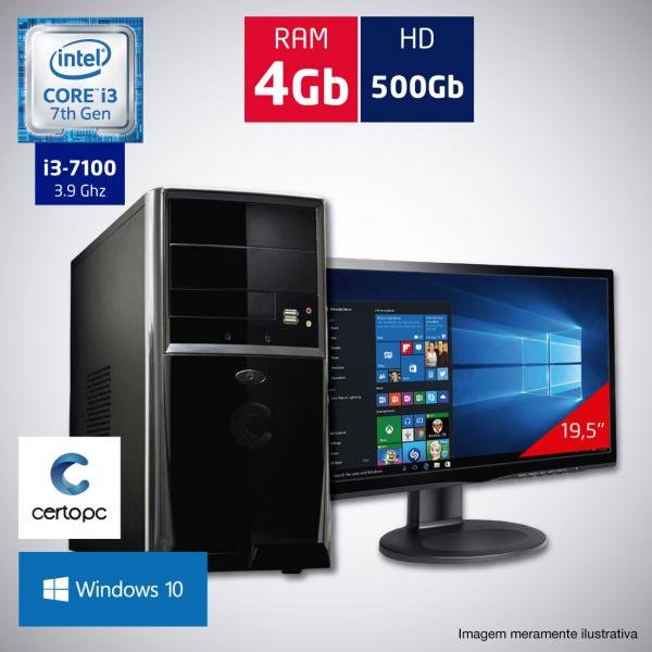 Computador + Monitor 19,5 Intel Core I3 7ª Geração 4GB HD 500GB com Windows 10 Certo PC SMART 015