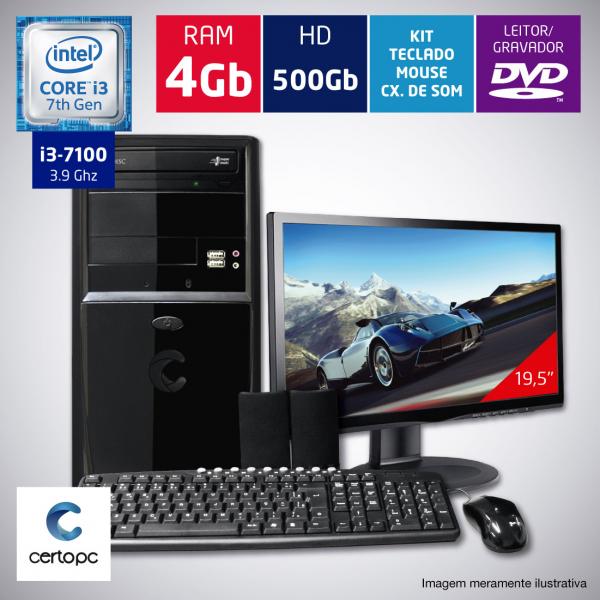 Computador + Monitor 19,5 Intel Core I3 7ª Geração 4GB HD 500GB DVD Certo PC SMART 014