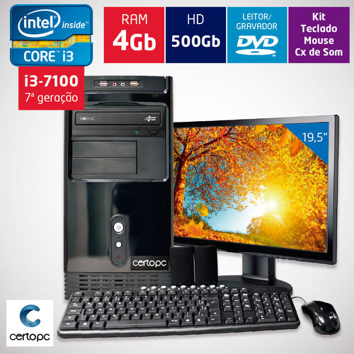 Computador + Monitor 19,5’’ Intel Core I3 7ª Geração 4gb Hd 500gb Dvd Certo Pc Smart 014