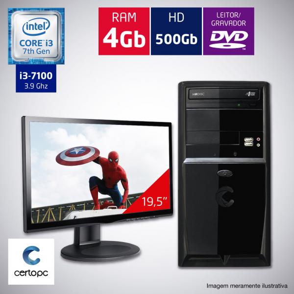 Computador + Monitor 19,5 Intel Core I3 7ª Geração 4GB HD 500GB DVD Certo PC SMART 012