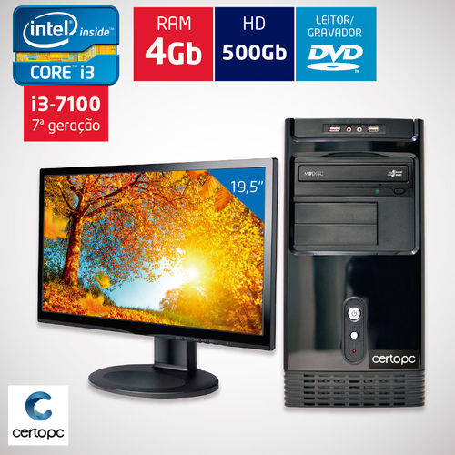 Computador + Monitor 19,5’’ Intel Core I3 7ª Geração 4gb Hd 500gb Dvd Certo Pc Smart 012