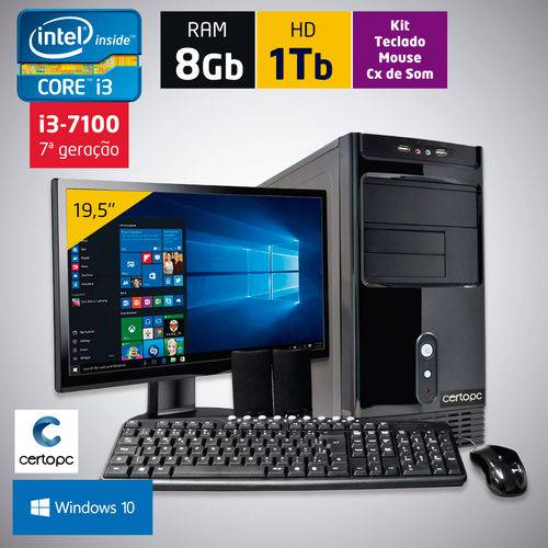 Computador + Monitor 19,5’’ Intel Core I3 7ª Geração 8gb Hd 1tb com Windows 10 Certo Pc Smart 041