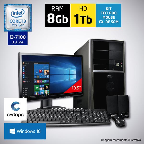 Computador + Monitor 19,5 Intel Core I3 7ª Geração 8GB HD 1TB com Windows 10 Certo PC SMART 041