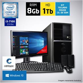 Computador + Monitor 19,5" Intel Core I3 7ª Geração 8GB HD 1TB com Windows 10 Certo PC SMART 041