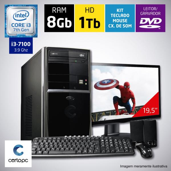 Computador + Monitor 19,5 Intel Core I3 7ª Geração 8GB HD 1TB DVD Certo PC SMART 039