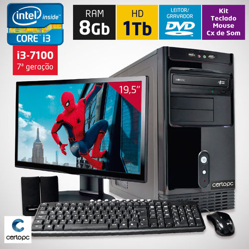 Computador + Monitor 19,5’’ Intel Core I3 7ª Geração 8gb Hd 1tb Dvd Certo Pc Smart 039
