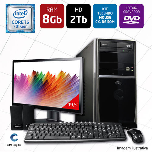 Computador + Monitor 19,5 Intel Core I5 7 Ger 8GB HD 2TB DVD Certo PC SELECT 007