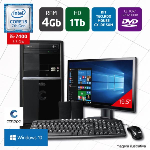 Computador + Monitor 19,5 Intel Core I5 7ª Geração 4GB HD 1TB DVD Windows 10 Certo PC SELECT 028