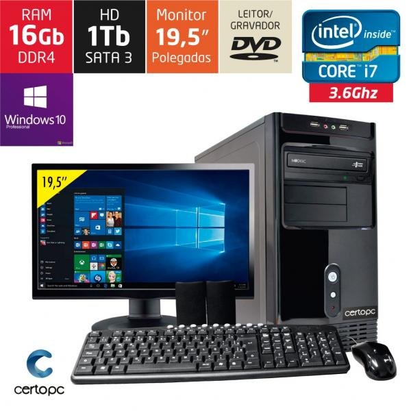 Computador + Monitor 19,5 Intel Core I7 16GB HD 1TB DVD com Windows 10 PRO Certo PC Desempenho 939