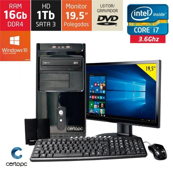 Computador + Monitor 19,5 Intel Core I7 16GB HD 1TB DVD com Windows 10 SL Certo PC Desempenho 938