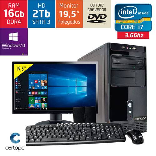 Computador + Monitor 19,5’’ Intel Core I7 16gb Hd 2tb Dvd com Windows 10 Pro Certo Pc Desempenho 942