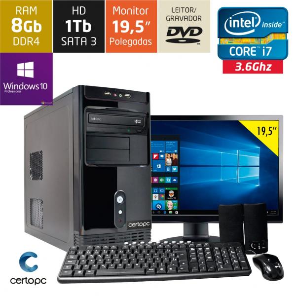 Computador + Monitor 19,5 Intel Core I7 8GB HD 1TB DVD com Windows 10 PRO Certo PC Desempenho 930