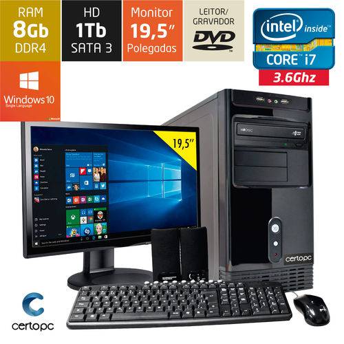 Computador + Monitor 19,5’’ Intel Core I7 8gb Hd 1tb Dvd com Windows 10 Sl Certo Pc Desempenho 929