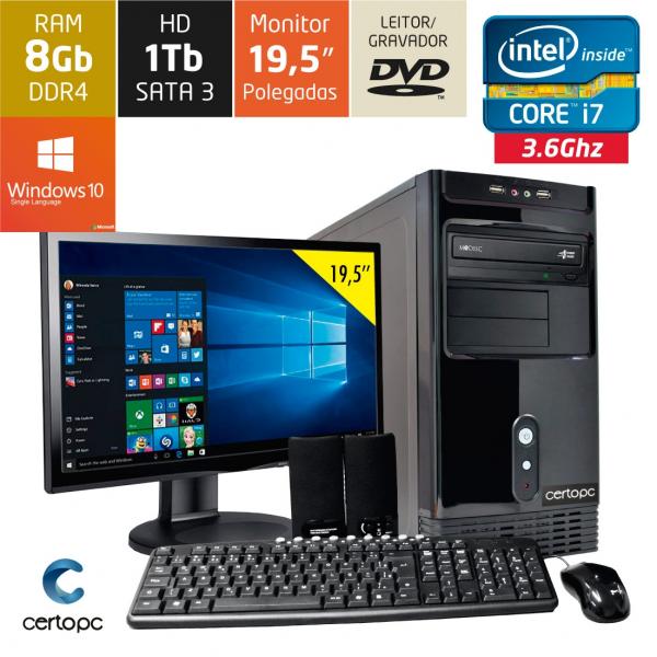 Computador + Monitor 19,5 Intel Core I7 8GB HD 1TB DVD com Windows 10 SL Certo PC Desempenho 929