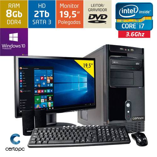 Computador + Monitor 19,5’’ Intel Core I7 8gb Hd 2tb Dvd com Windows 10 Pro Certo Pc Desempenho 933
