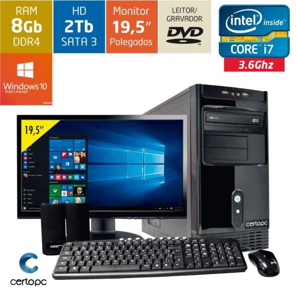 Computador + Monitor 19,5 Intel Core I7 8GB HD 2TB DVD com Windows 10 SL Certo PC Desempenho 932