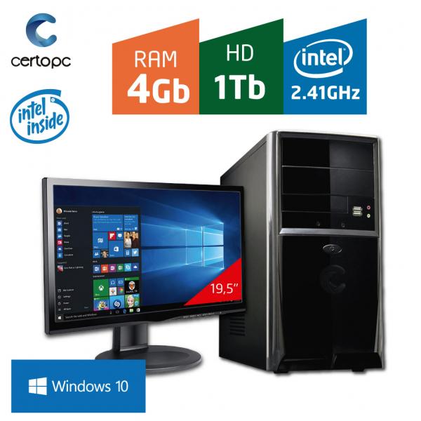 Computador + Monitor 19,5 Intel Dual Core 2.41GHz 4GB HD 1TB com Windows 10 Certo PC FIT 045