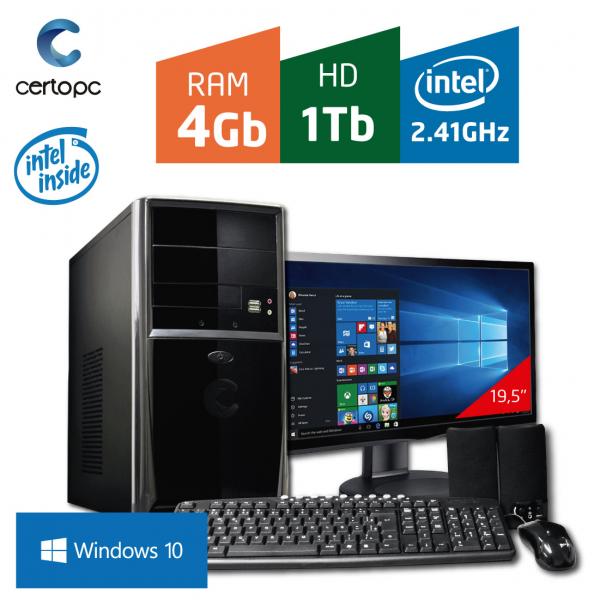 Computador + Monitor 19,5 Intel Dual Core 2.41GHz 4GB HD 1TB com Windows 10 Certo PC FIT 047