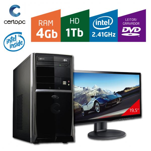 Computador + Monitor 19,5 Intel Dual Core 2.41GHz 4GB HD 1TB DVD Certo PC FIT 042